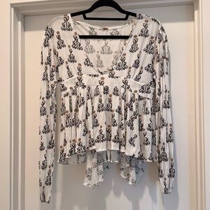 Free People White and Black Floral Blouse